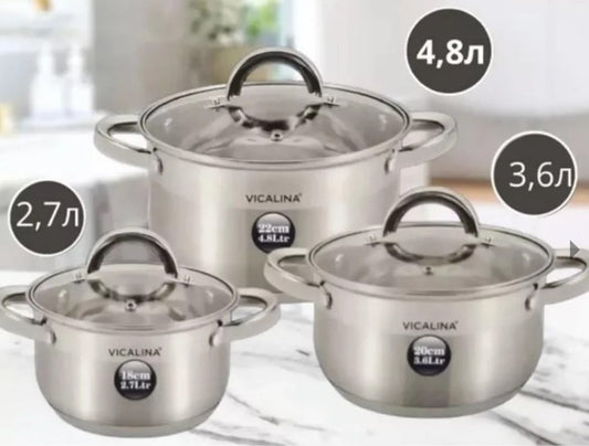 Bateria 6 piezas acero inoxidable vicalina